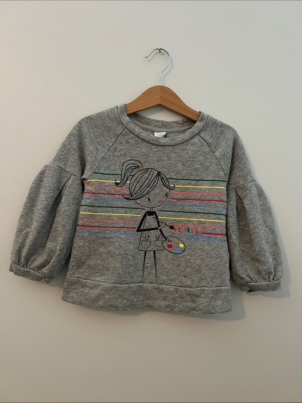 GAP | Baby Gray Girls' Sweatshirt Artist Graphic and Rainbow Stripes Sz 3T